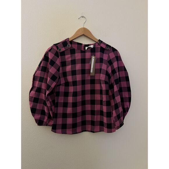DO+BE Plaid Pink Black Blouse Top Shirt Size Small New - Picture 2 of 9